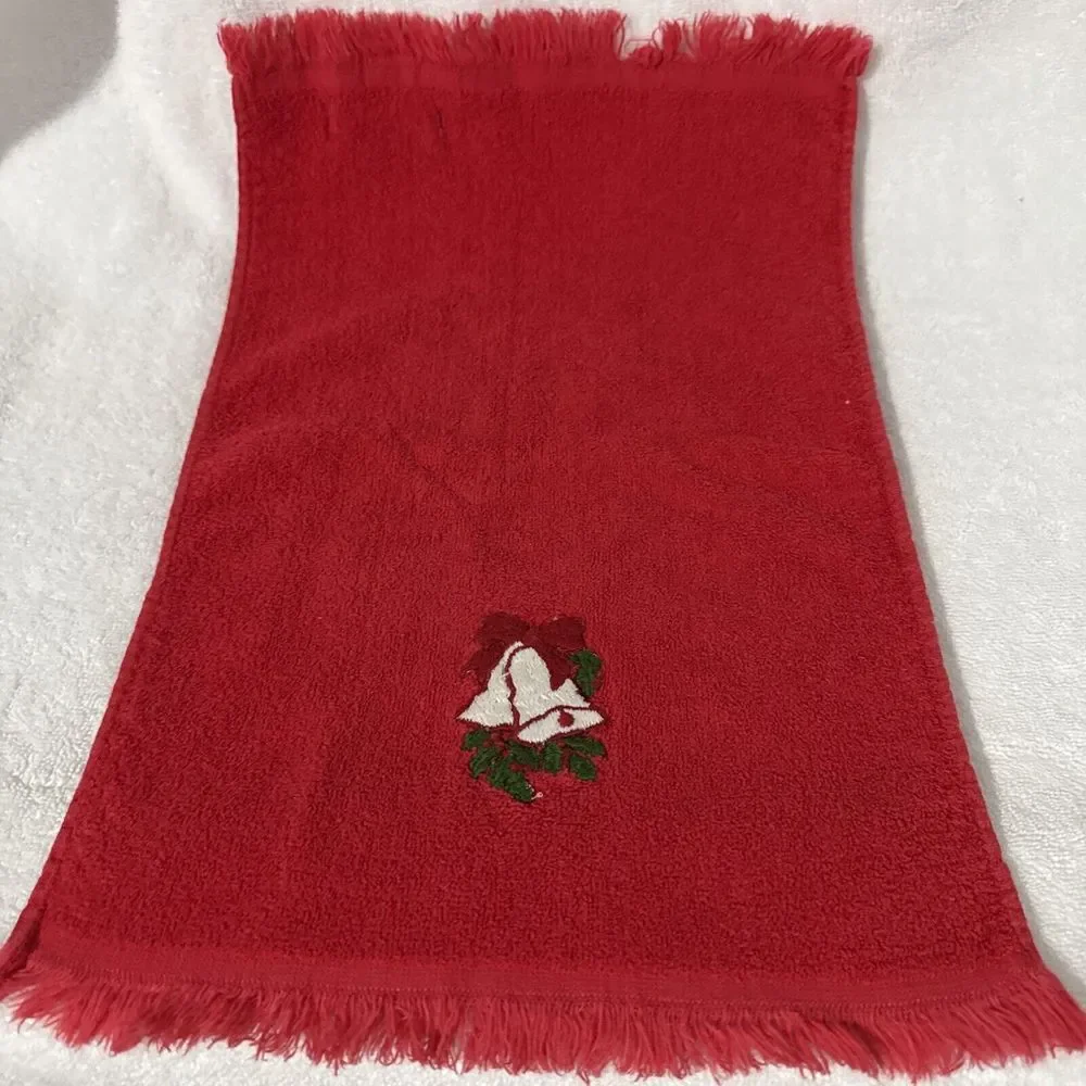 LOT‎ Vintage Holiday Fingertip Hand Towels Cannon Martex Red Christmas Fringe